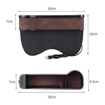Car Central Control Seat Gap Storage Box with Dual USB Ambient Lights, Suede Khaki Co-pilot