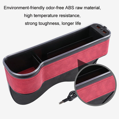 Car Central Control Seat Gap Storage Box with Dual USB Ambient Lights, Suede Khaki Co-pilot