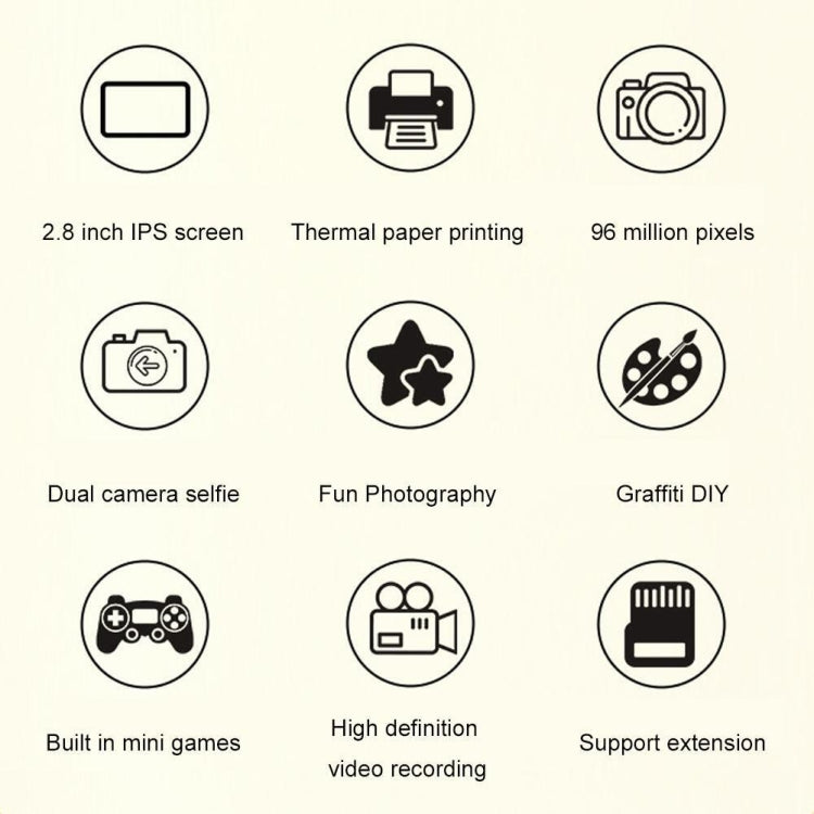 1080P Instant Print Camera 2.8-inch IPS Screen Front and Rear Dual Lens Kids Camera, Pink, Blue, Pink+32G Card, Blue+32G Card