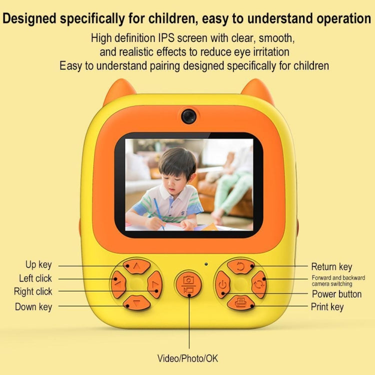 1080P Instant Print Camera 2.8-inch IPS Screen Front and Rear Dual Lens Kids Camera, Pink, Blue, Pink+32G Card, Blue+32G Card