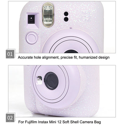 For Fujifilm Instax Mini 12 Soft Shell Camera Bag Storage Silicone Case, Glitter Pink