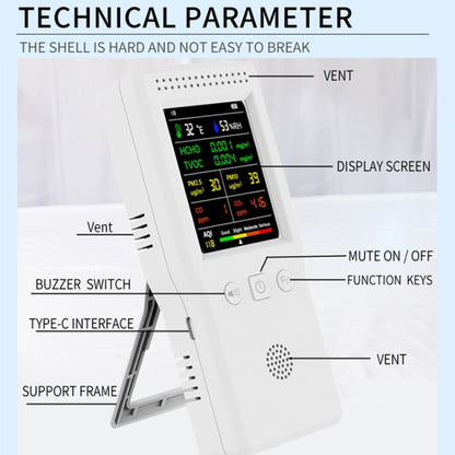 9 In 1 Air Quality Detector Handheld High Precision Formaldehyde Detector, White, Black