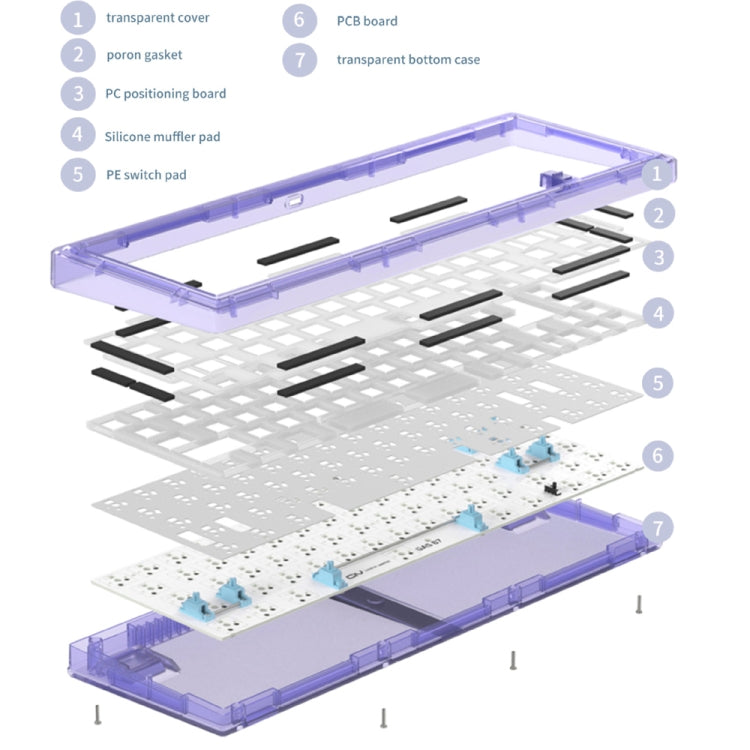 Hot Swap Shaft Wired RGB Back Light Customized Mechanical Keyboard Kit, Beige, Purple Transparent