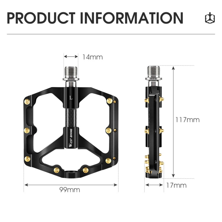 WEST BIKING 3 Bearings Ultralight Carbon Fiber Bushing Mountain Bike Pedal