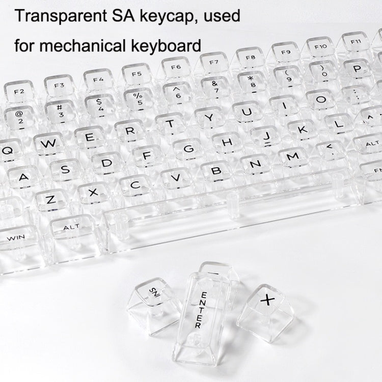 132 Keys DIY Customized Mechanical Keyboard Universal Transparent Crystal Keycap, Black Transparent White Letter