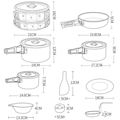 Hewolf HW-K1501 4-5 People Outdoor Aluminum Stove Portable Storage Camping Set, HW-K1501