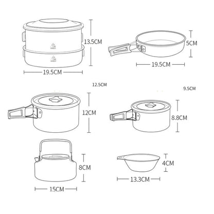Hewolf HW-K1779 4-5 People Outdoor Aluminum Stove Portable Storage Camping Set, HW-K1779