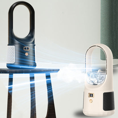 Desktop USB Charging Bladeless Fan Portable Vertical LED Digital Display Fan, Milk Coffee