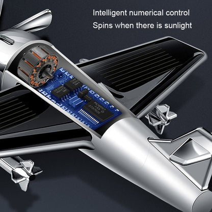 Solar Car Airplane Ornament Solid Aroma Diffuser Car Rotating Decoration Items, Wooden Base (Silver)