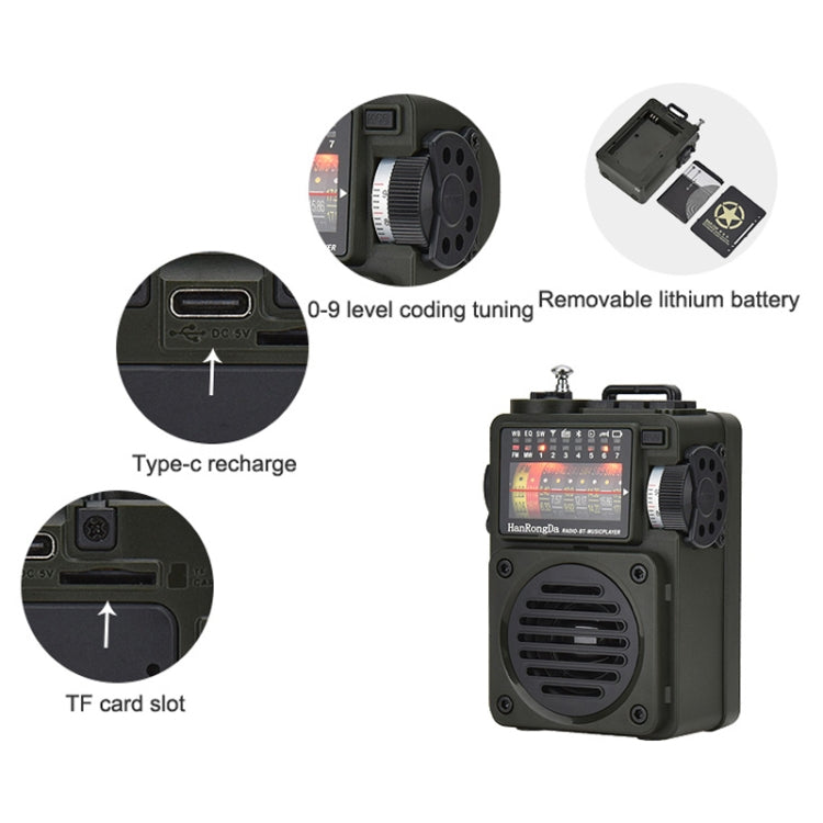HanRongda HRD-700 Full Band Bluetooth MP3 Play Radio Station Memory Mechanical Tuning Radio, HRD-700