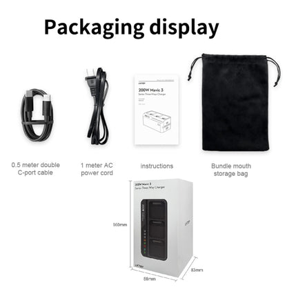 For DJI Mavic 3 Series LKTOP 200W 3-Channel Battery Charger, US Plug, EU Plug