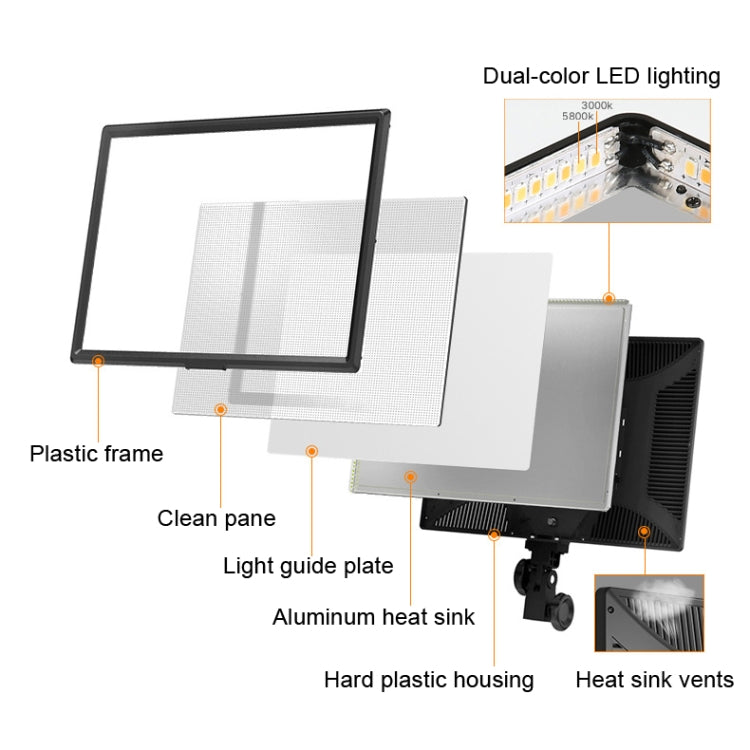 Pixel P50 Dual Color Temperature Flat Panel Fill Light 45W Soft Outdoor Shooting Fill Light For Straight Photography, Lamp+US Plug Adapter, Lamp+EU Plug Adapter, Lamp+UK Plug Adapter, Lamp+AU Plug Adapter