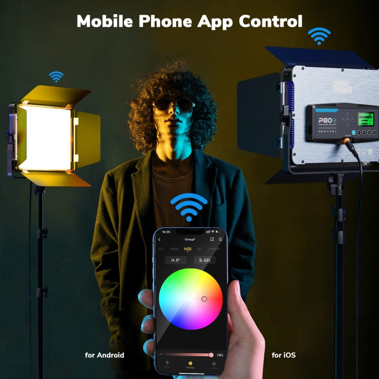 Pixel P80 60W 2600-10000K 542 LEDs Photography Fill Light Support Mobile APP Remote Control, A Set+US Plug Adapter, A Set+EU Plug Adapter, A Set+UK Plug Adapter, A Set+AU Plug Adapter