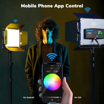 Pixel P80 60W 2600-10000K 542 LEDs Photography Fill Light Support Mobile APP Remote Control, A Set+US Plug Adapter, A Set+EU Plug Adapter, A Set+UK Plug Adapter, A Set+AU Plug Adapter