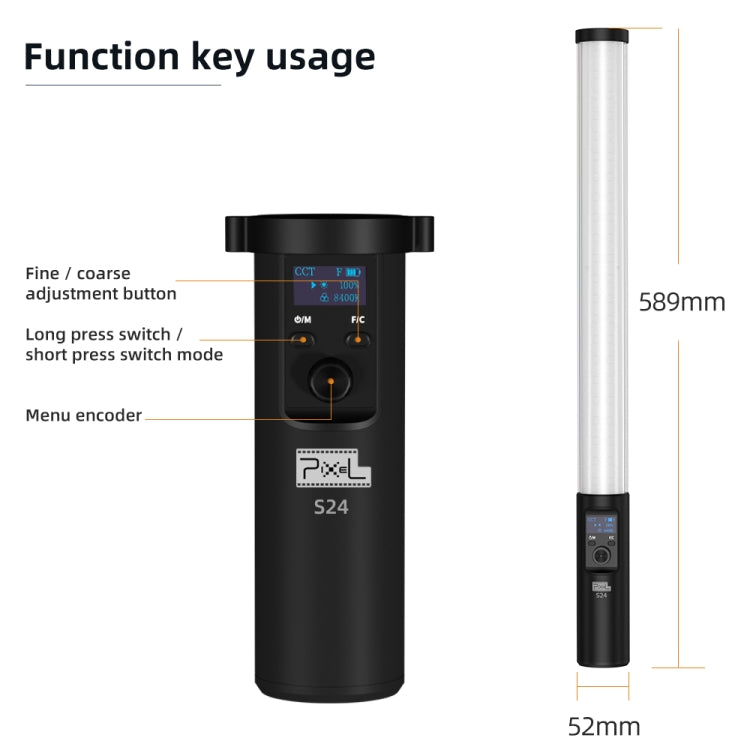 Pixel S24 RGB Fill Light Rod Handheld Portable Color Icelet Outdoor Videos Live Broadcast Studio Camera Stick Lamp, Standard Set+US Plug Adapter, Standard Set+EU Plug Adapter, Standard Set+UK Plug Adapter, Standard Set+AU Plug Adapter