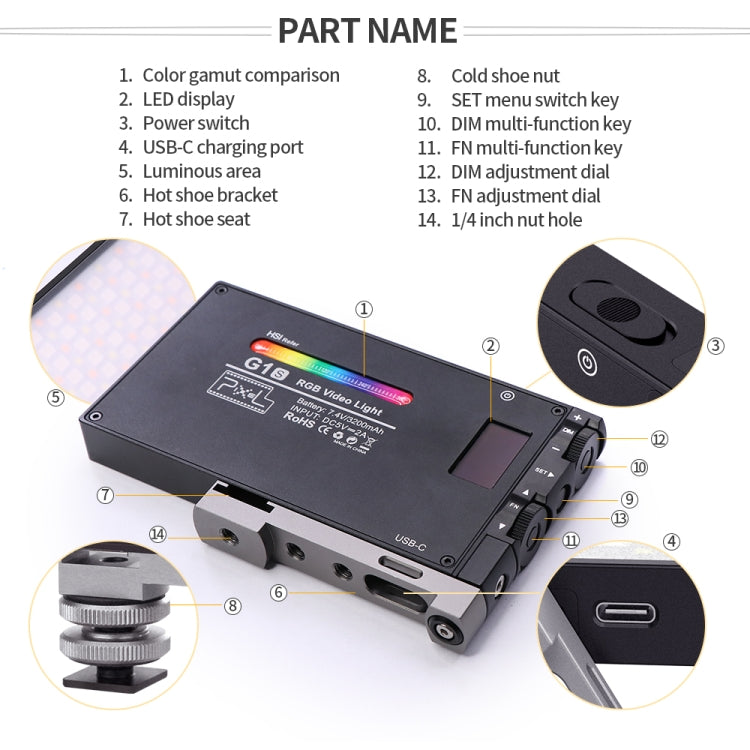 Pixel G1S Mini Outdoor RGB Color Fill Light Camera Small Desktop Lights