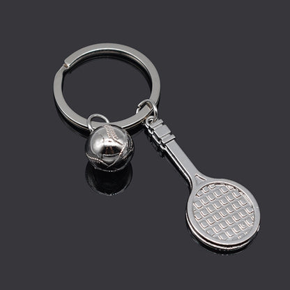2pcs Simulation Tennis Racket Metal Key Chain Small Gift