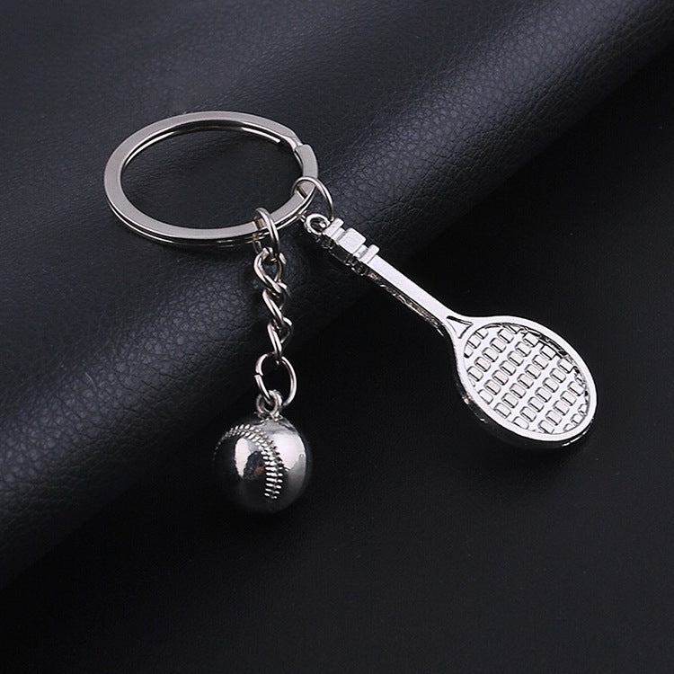 2pcs Simulation Tennis Racket Metal Key Chain Small Gift