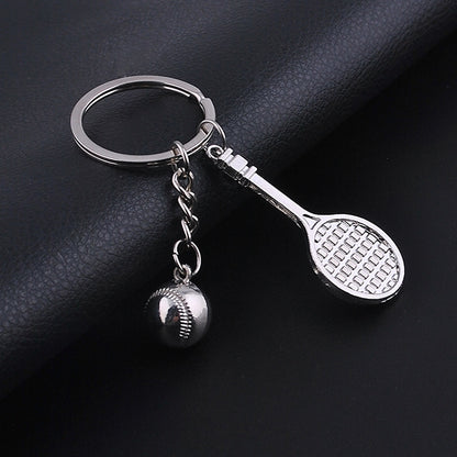2pcs Simulation Tennis Racket Metal Key Chain Small Gift