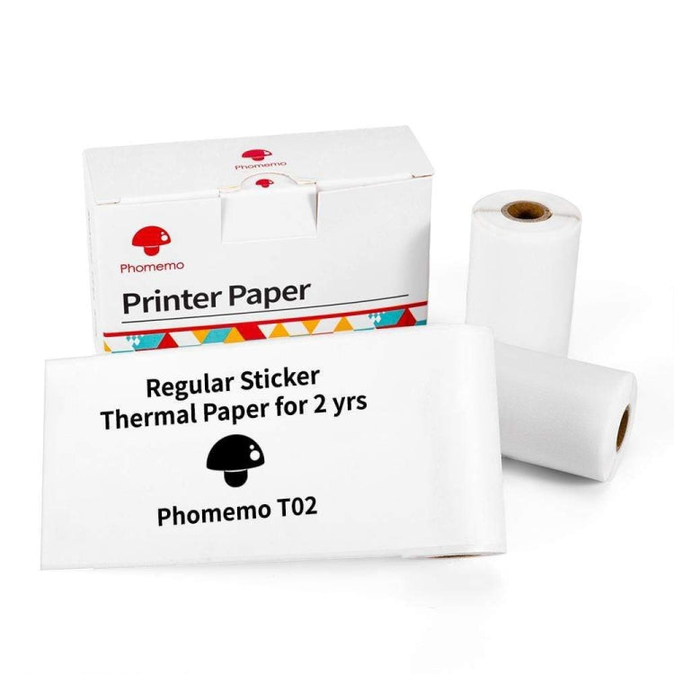 For Phomemo T02 3rolls Bluetooth Printer Thermal Paper Label Paper, 53mmx6.5m 10 Years Black on White No Adhesive, 50mmx3.5m 2 Years Black on White Sticker, 50mmx3.5m 10 Years Black on White Sticker, 50mmx3m 5 Years Blue on White Sticker