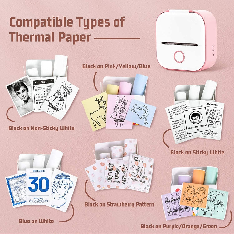 For Phomemo T02 3rolls Bluetooth Printer Thermal Paper Label Paper, 53mmx6.5m 10 Years Black on White No Adhesive, 50mmx3.5m 2 Years Black on White Sticker, 50mmx3.5m 10 Years Black on White Sticker, 50mmx3m 5 Years Blue on White Sticker
