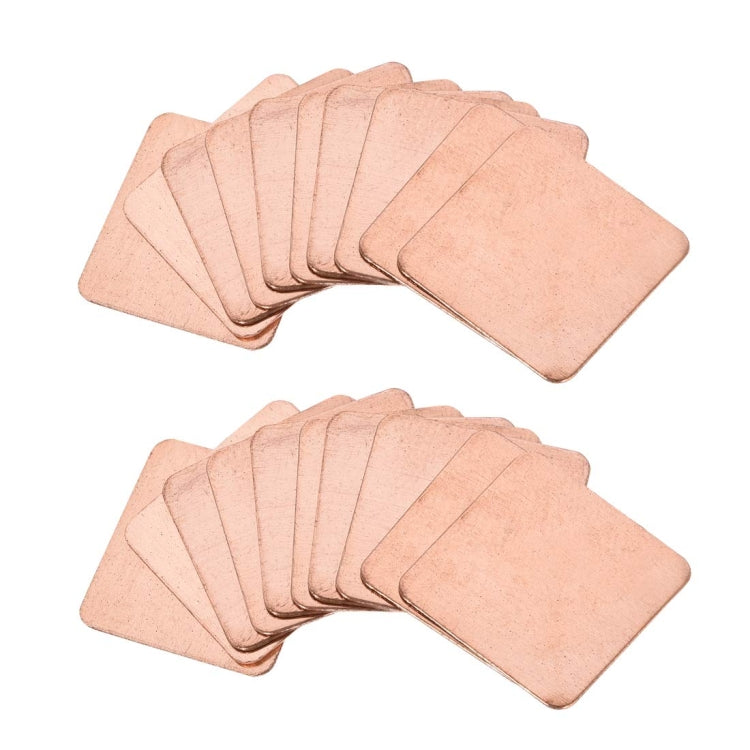 20pcs Laptop Cooling Copper Heat Sink Thermal Conductive Tabs Cell Phone Computer Graphics Card Heat Sinks, 15x15x0.1mm, 15x15x0.3mm, 15x15x0.4mm, 15x15x0.5mm, 15x15x0.6mm, 15x15x0.8mm, 15x15x1.0mm, 15x15x1.2mm, 15x15x1.5mm, 15x15x1.8mm, 15x15x2.0mm