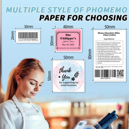 Thermal Labels For M110 Printer, Phomemo 10x20mm-1280pcs, Phomemo 25x15mm-400pcs, Phomemo 30x15mm-400pcs, Phomemo 30x20mm-320pcs, Phomemo 30x30mm-230pcs, Phomemo 30x40mm-180pcs, Phomemo 40x15mm-400pcs, Phomemo 40x30mm-230pcs, Phomemo 40x40mm-180pcs