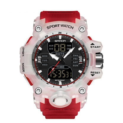 SANDA Green Light Alarm Clock Multifunctional Waterproof Shockproof Transparent Watch