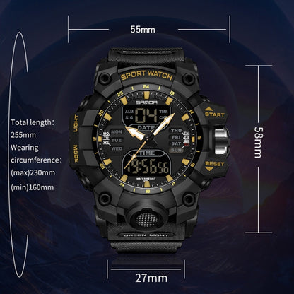 SANDA Green Light Alarm Clock Multifunctional Waterproof Shockproof Transparent Watch