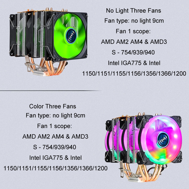 EVESKY 600 Desktop Computer 4 Copper Tube Mute CPU Cooling Fan, No Light Three Fans, Color Three Fans