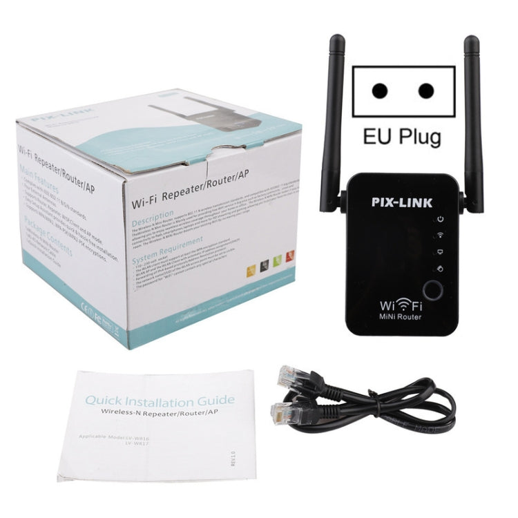 PIX-LINK 2.4G 300Mbps WiFi Signal Amplifier Wireless Router Dual Antenna Repeater