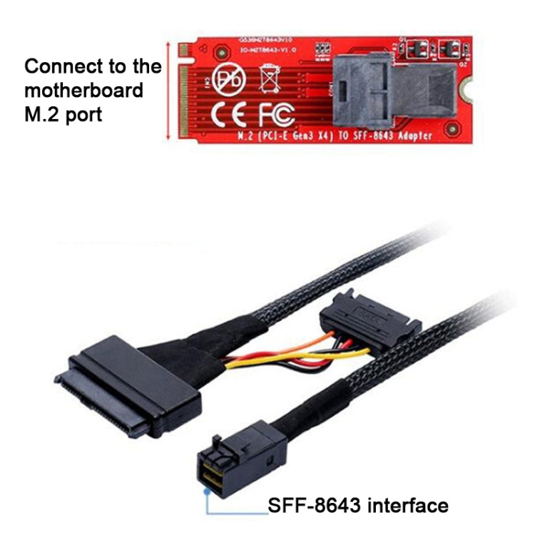 Mini SAS 36P HD8643 To MINI SAS 8639+ 15P Power Hard Drive Data Cable, 36P HD8643 To MINI SAS 8639+ 0.5m