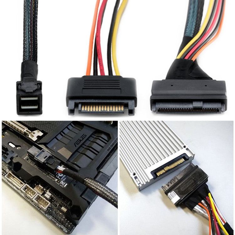 Mini SAS 36P HD8643 To MINI SAS 8639+ 15P Power Hard Drive Data Cable, 36P HD8643 To MINI SAS 8639+ 0.5m