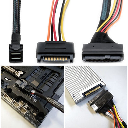 Mini SAS 36P HD8643 To MINI SAS 8639+ 15P Power Hard Drive Data Cable, 36P HD8643 To MINI SAS 8639+ 0.5m