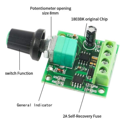 2pcs 1.8V/3V/5V/6V/12V 2A PWM DC Motor Governor Switch, 1803BK 1.8V/3V/5V/6V/12V 2A
