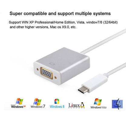 USB-C/Type-C To VGA HD Converter 1080P Laptop Connecting Display Mobile Phone Same Screen Line, Type-C To VGA Female