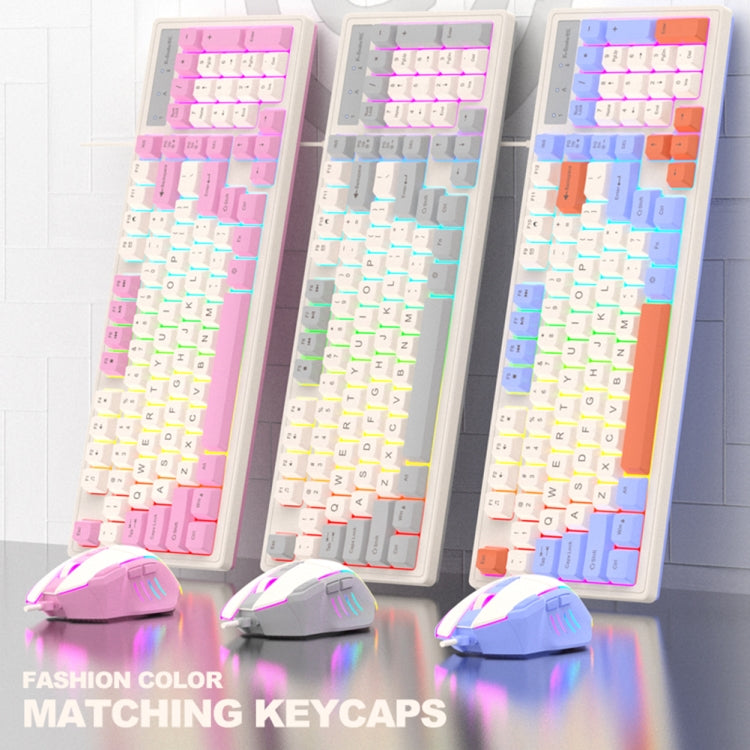 K-Snake Wired E-Sports Keyboard Mouse Mechanical Feel 98 Key Desktop Computer Notebook Keyboard, Keyboard+Mouse (Blue), Keyboard+Mouse (Gray), Keyboard+Mouse (Pink), Single Keyboard (Blue), Single Keyboard (Pink), Single Keyboard (Gray)