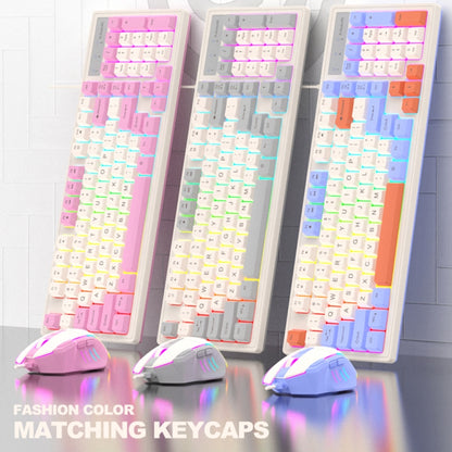 K-Snake Wired E-Sports Keyboard Mouse Mechanical Feel 98 Key Desktop Computer Notebook Keyboard, Keyboard+Mouse (Blue), Keyboard+Mouse (Gray), Keyboard+Mouse (Pink), Single Keyboard (Blue), Single Keyboard (Pink), Single Keyboard (Gray)