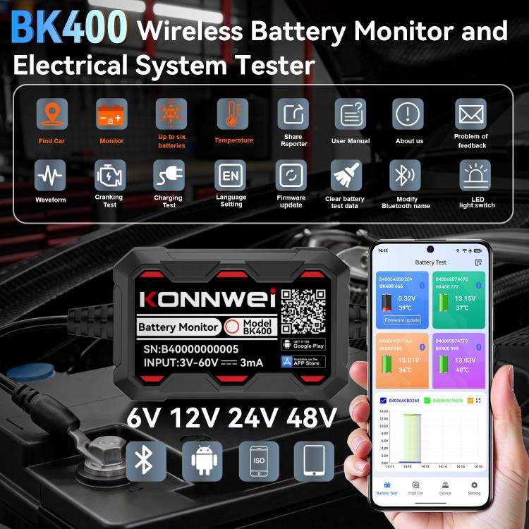 KONNWEI 360V Car Battery Monitor Diagnostic Tool, BK400