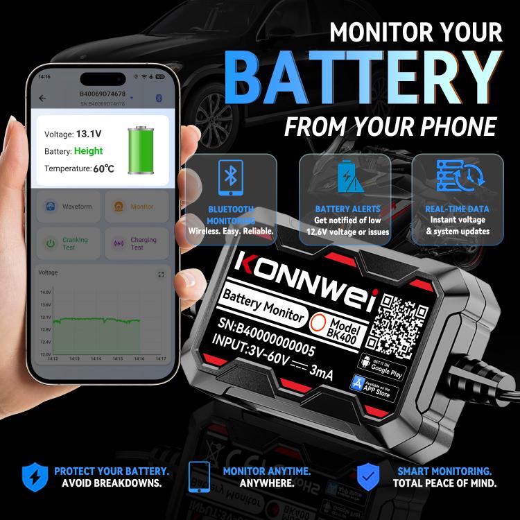 KONNWEI 360V Car Battery Monitor Diagnostic Tool, BK400