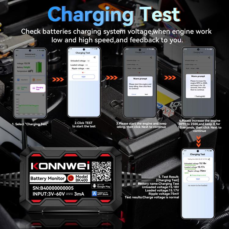 KONNWEI 360V Car Battery Monitor Diagnostic Tool, BK400