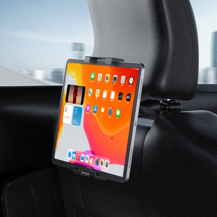 Car Rear Seat Folding Stretchable Headrest Tablet Bracket, Plastic Clamp Arm, Metal Clamp Arm