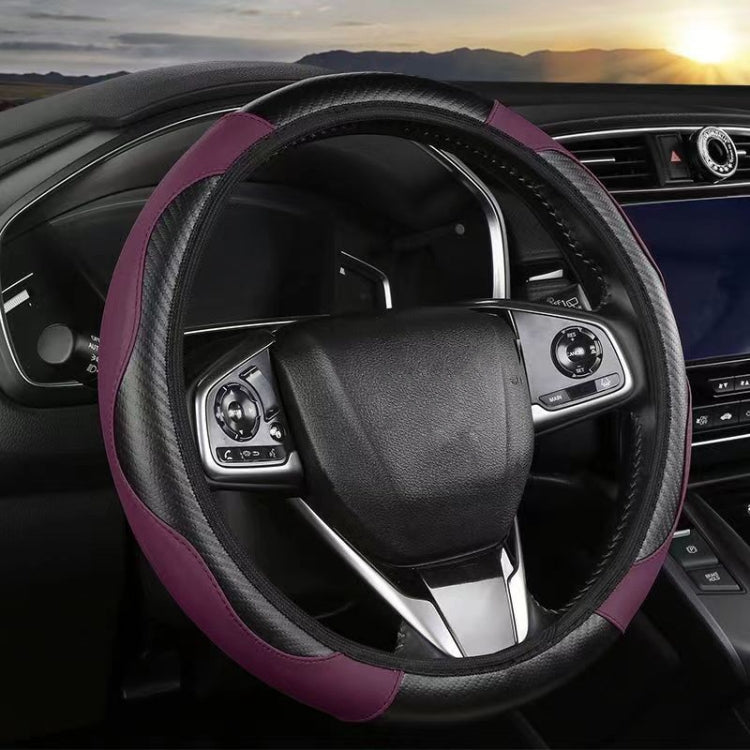 38cm Carbon Fiber Elastic Leather Without Inner Ring Car Steering Wheel Cover, Blue, Purple, Red, Claret, Black, Liquor
