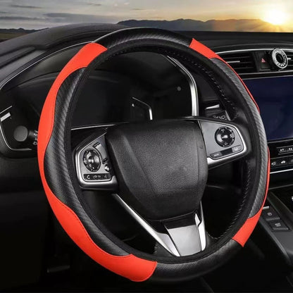 38cm Carbon Fiber Elastic Leather Without Inner Ring Car Steering Wheel Cover, Blue, Purple, Red, Claret, Black, Liquor
