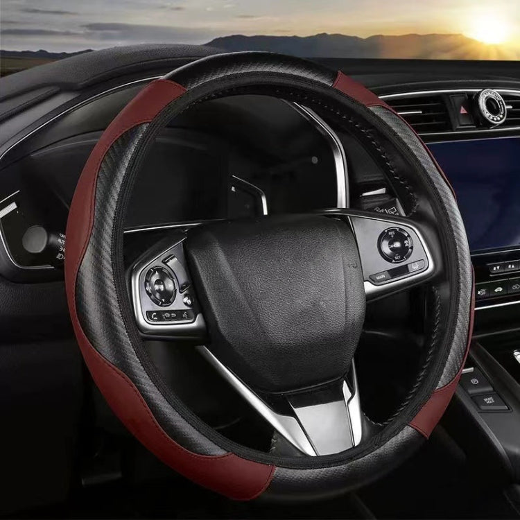 38cm Carbon Fiber Elastic Leather Without Inner Ring Car Steering Wheel Cover, Blue, Purple, Red, Claret, Black, Liquor
