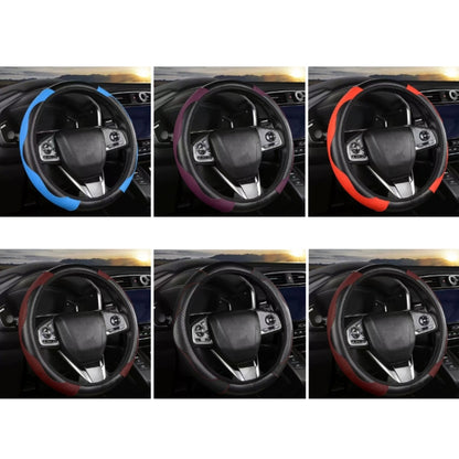 38cm Carbon Fiber Elastic Leather Without Inner Ring Car Steering Wheel Cover, Blue, Purple, Red, Claret, Black, Liquor