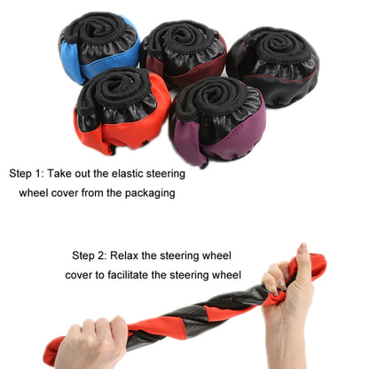 38cm Carbon Fiber Elastic Leather Without Inner Ring Car Steering Wheel Cover, Blue, Purple, Red, Claret, Black, Liquor