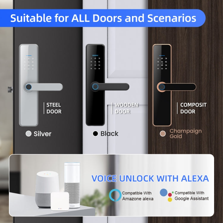 C91 Tuya Smart WiFi Password Fingerprint Electronic Door Lock, C91 Black, C91 Silver, C91 Bronze