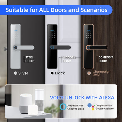 C91 Tuya Smart WiFi Password Fingerprint Electronic Door Lock, C91 Black, C91 Silver, C91 Bronze