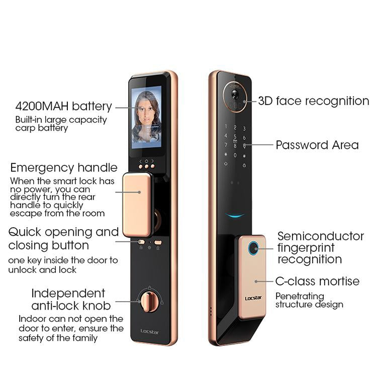 S61 Fully Automatic 3D Face Recognition Tuya Wifi Smart Fingerprint Lock Anti-theft Password Lock, S61 Space Gray, S61 Rose Gold